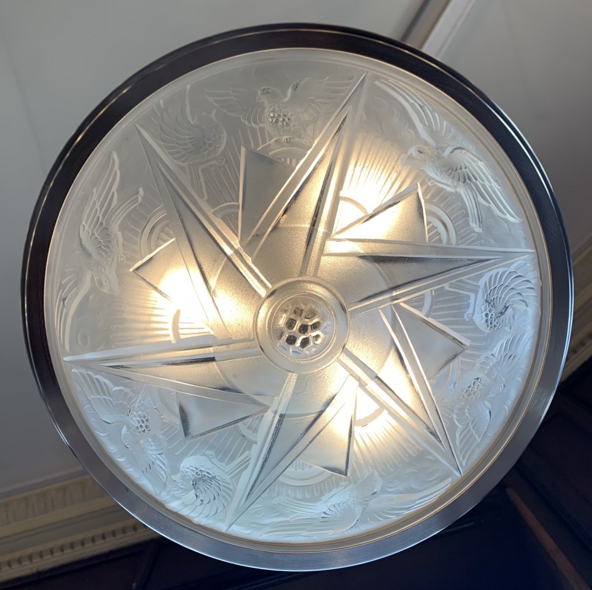 Plafonnier Art Déco à Structure Ronde Signé Des Hanots  (plafonniers-suspension Art Deco 1930) -photo-2
