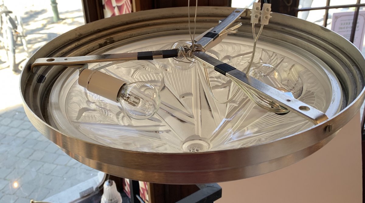 Plafonnier Art Déco à Structure Ronde Signé Des Hanots  (plafonniers-suspension Art Deco 1930) -photo-5