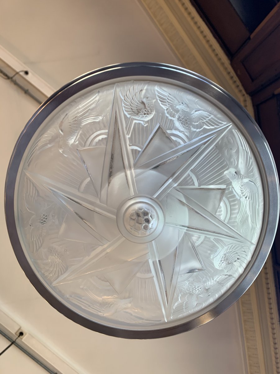 Plafonnier Art Déco à Structure Ronde Signé Des Hanots  (plafonniers-suspension Art Deco 1930) -photo-8