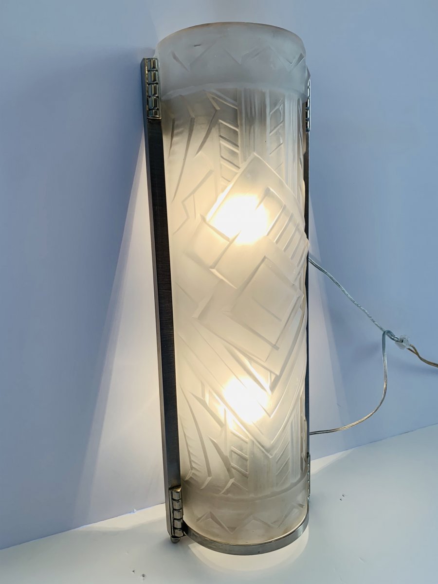 Rare et Importante Applique Unique Art Déco Verrerie Belge  (appliques Art Deco 1930)-photo-4