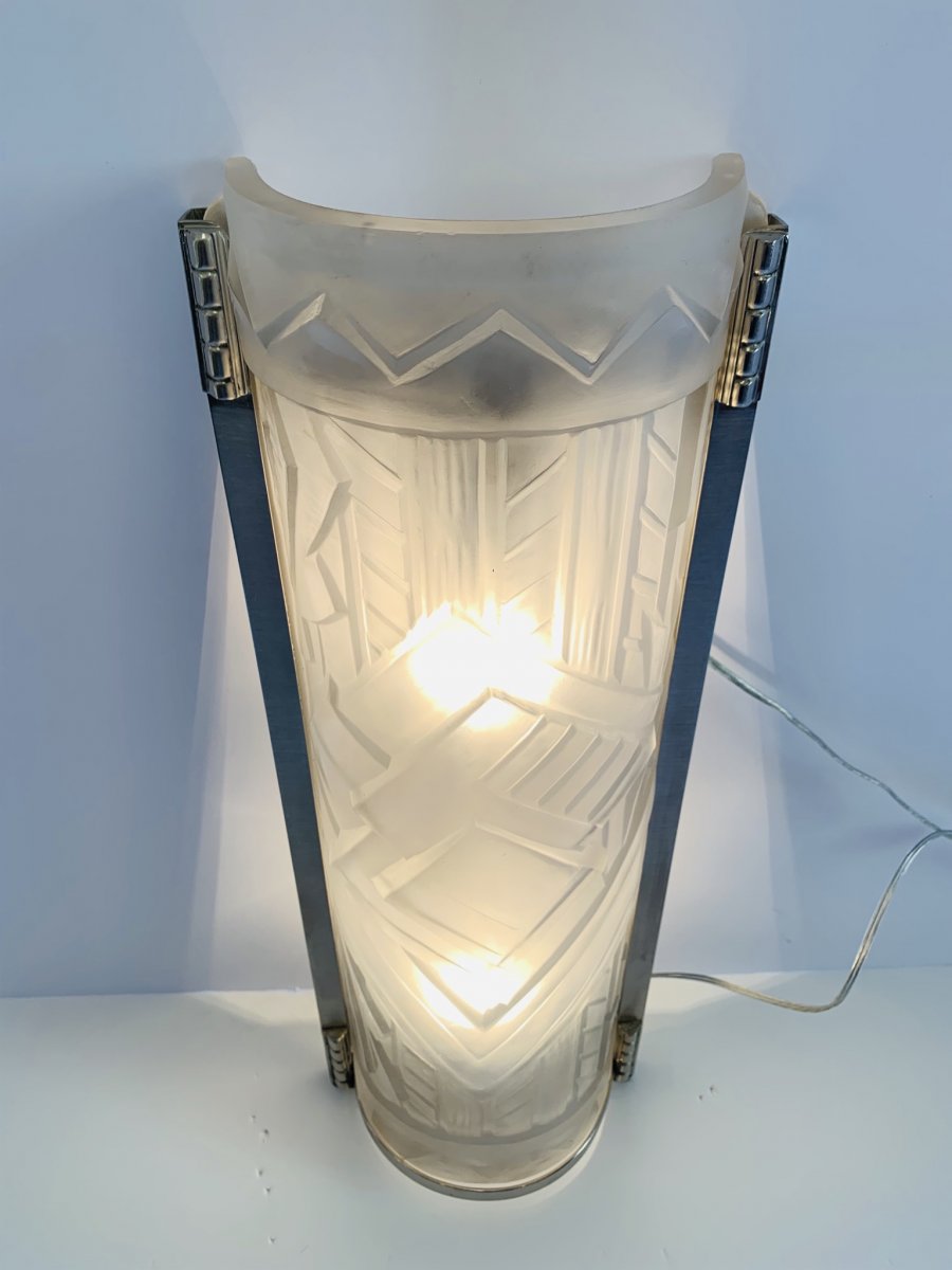 Rare et Importante Applique Unique Art Déco Verrerie Belge  (appliques Art Deco 1930)-photo-3