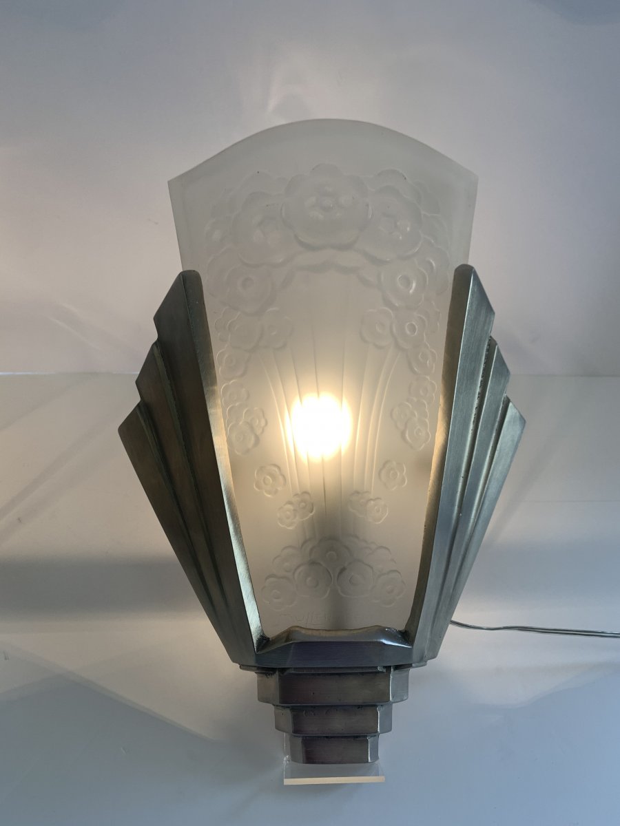 Rare Pair Of Art Deco Wall Lights Signed Müller Frères [4 Dispos!] (art Deco Wall Lamp 1930)-photo-4