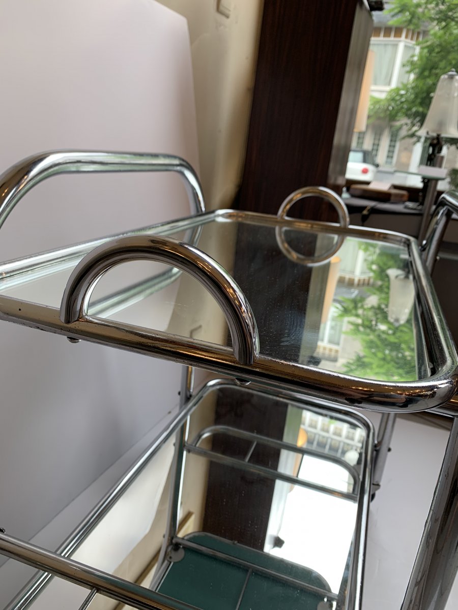 Desserte Art Déco Chrome Et Miroirs D’après Mallet-stevens (bar/dessertes Art Deco 1930)-photo-3