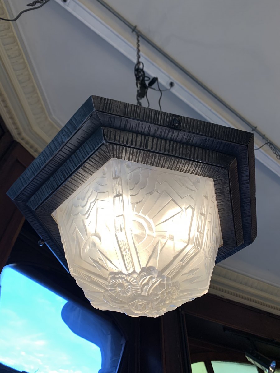 Hexagonal Art Deco Ceiling Lamp M. Vasseur Et Müller Frères (art Deco 1930 Ceiling Lamps)-photo-2