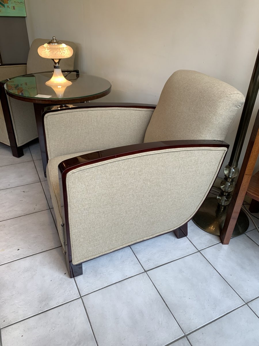 Paire De Fauteuils Art Déco Avec Accotoirs En Palissandre (fauteuil - Chaise Art Deco 1930)-photo-3