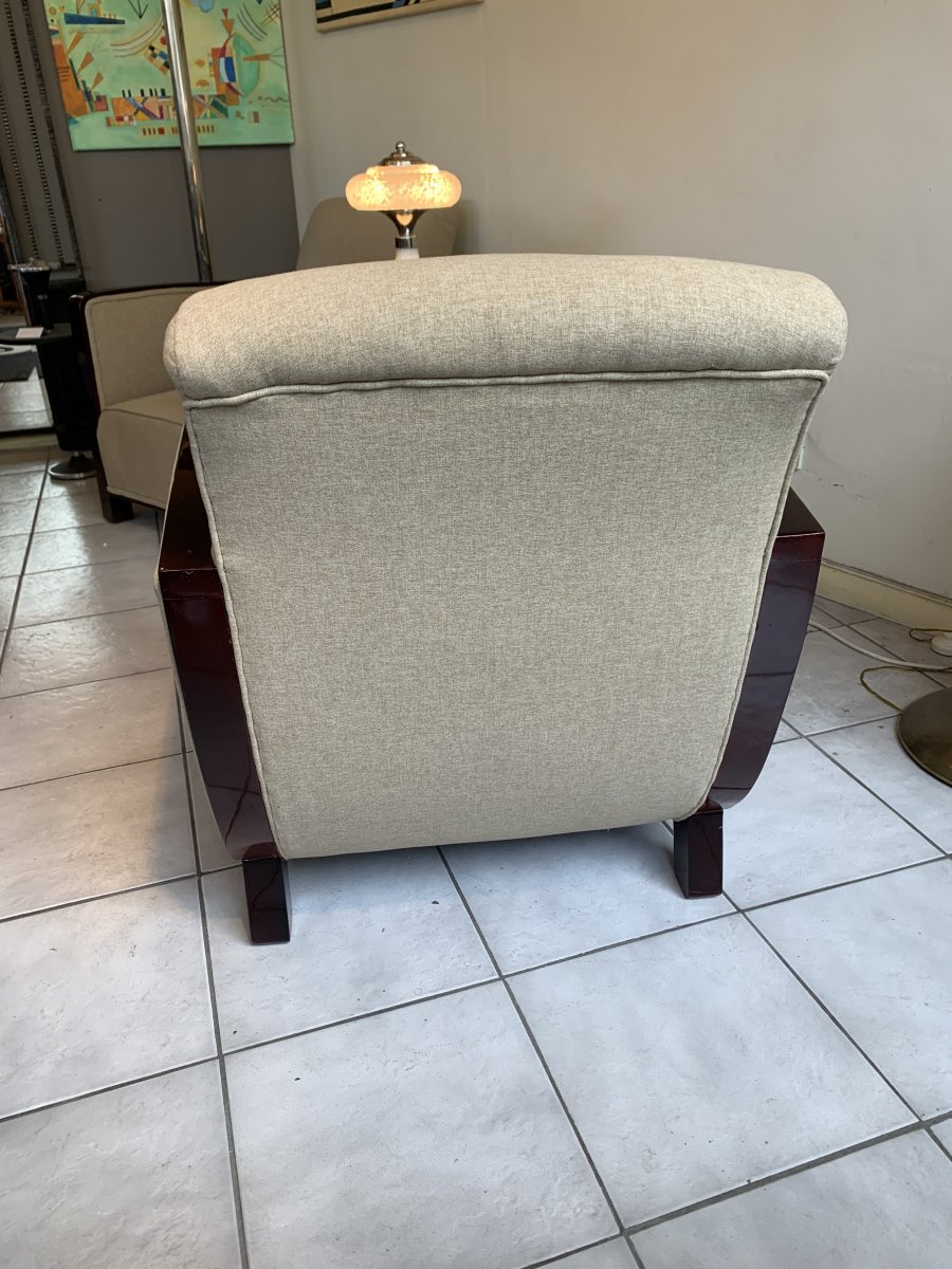 Paire De Fauteuils Art Déco Avec Accotoirs En Palissandre (fauteuil - Chaise Art Deco 1930)-photo-5