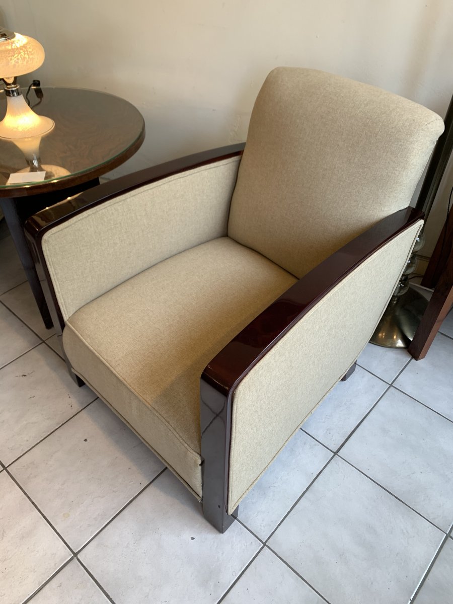 Paire De Fauteuils Art Déco Avec Accotoirs En Palissandre (fauteuil - Chaise Art Deco 1930)-photo-8