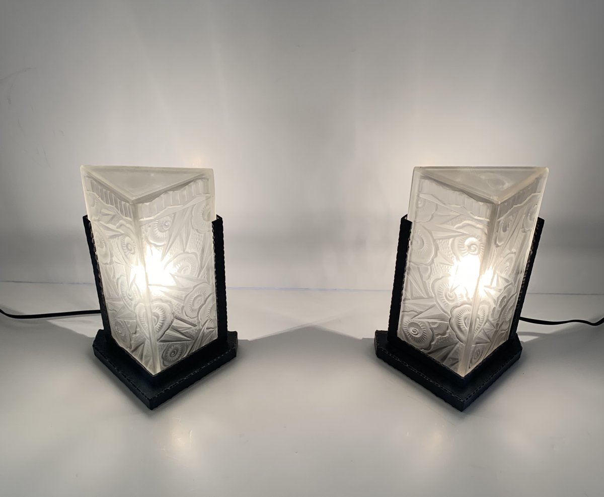 Pair Of Art Deco Lamps / Night Lights J. Robert (art Deco Lamp 1930)-photo-6