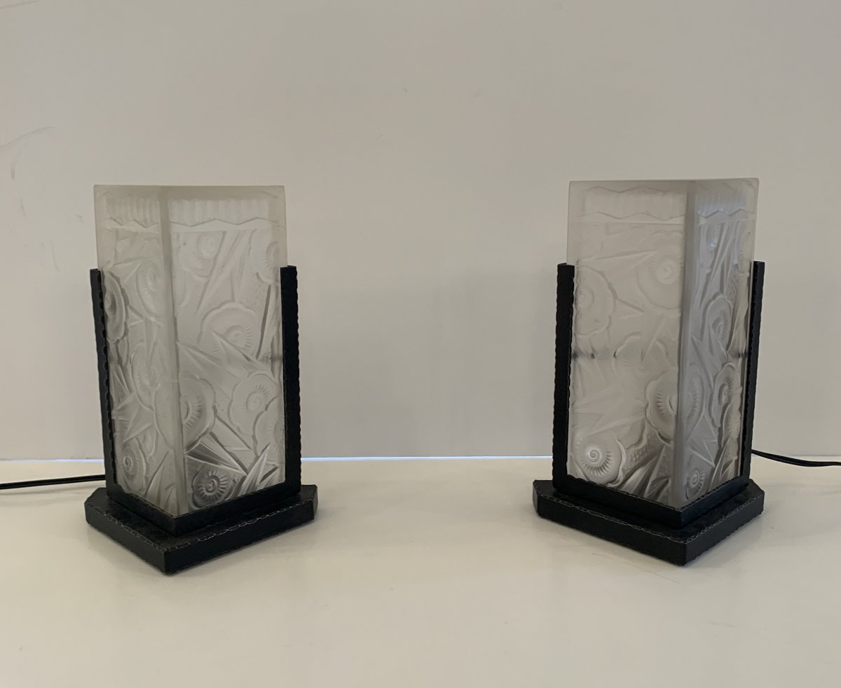 Pair Of Art Deco Lamps / Night Lights J. Robert (art Deco Lamp 1930)-photo-7