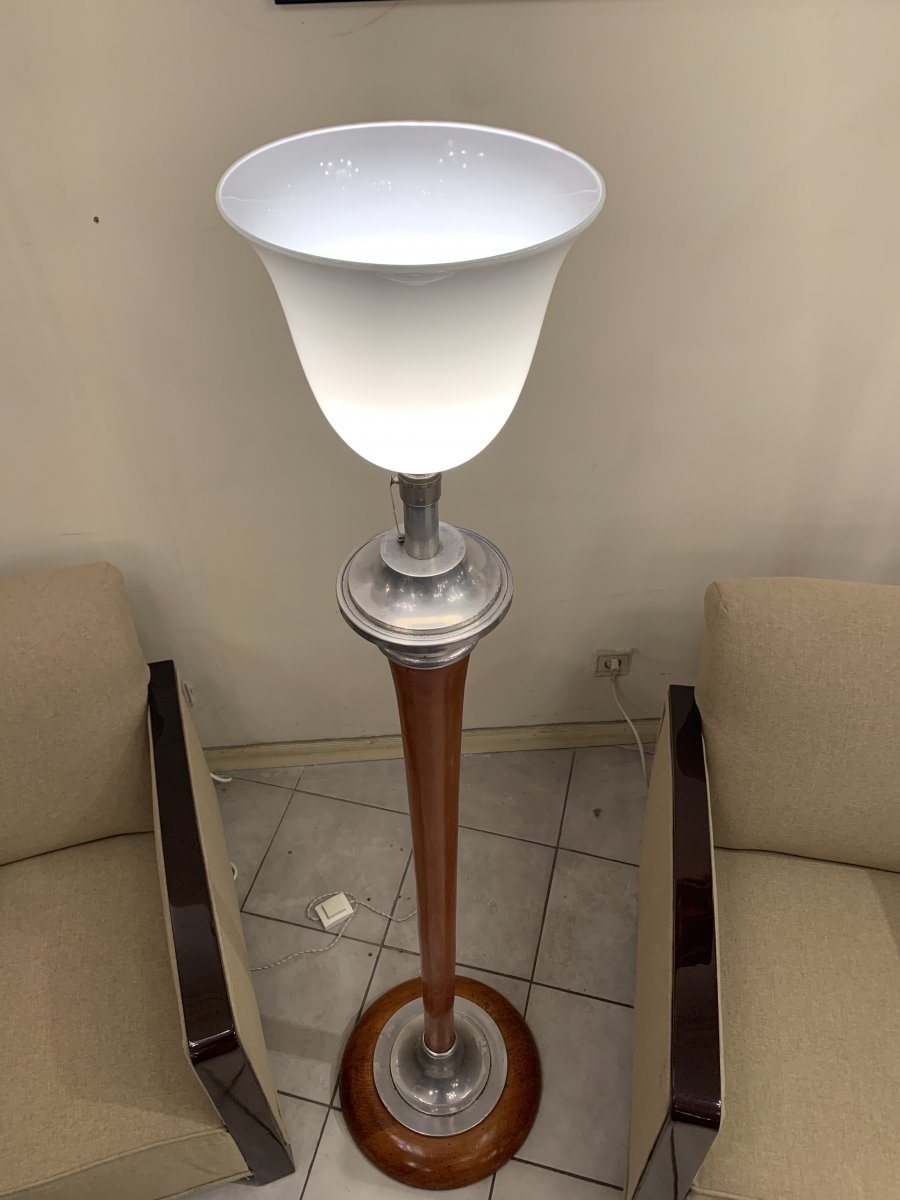 Mazda Art Deco Floor Lamp [marked] In Turned Wood (lamp - Art Deco Floor Lamps 1930)-photo-4