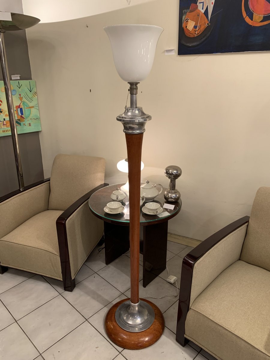 Mazda Art Deco Floor Lamp [marked] In Turned Wood (lamp - Art Deco Floor Lamps 1930)-photo-3