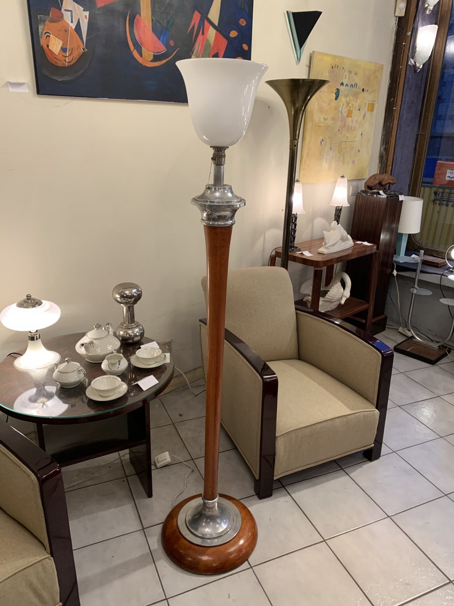 Mazda Art Deco Floor Lamp [marked] In Turned Wood (lamp - Art Deco Floor Lamps 1930)-photo-4