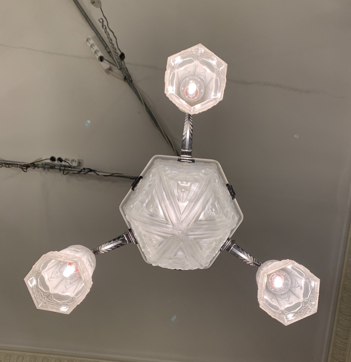Art Deco Chandelier / Suspension Signed J. Mouynet (chandeliers - Art Deco Suspensions 1930)-photo-3