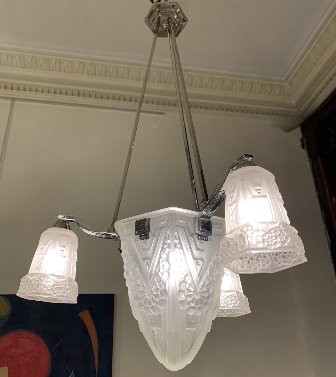 Art Deco Chandelier / Suspension Signed J. Mouynet (chandeliers - Art Deco Suspensions 1930)
