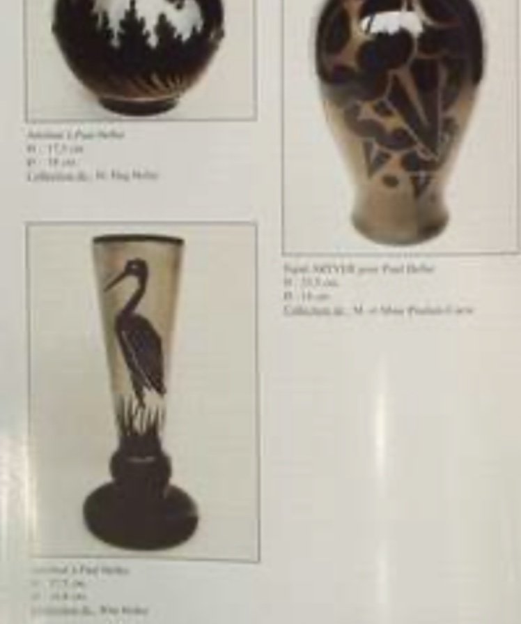 Important Art Deco Vase Paul Heller Signed Artver With 3 Stylized Storks (art Deco Glass 1930)-photo-8