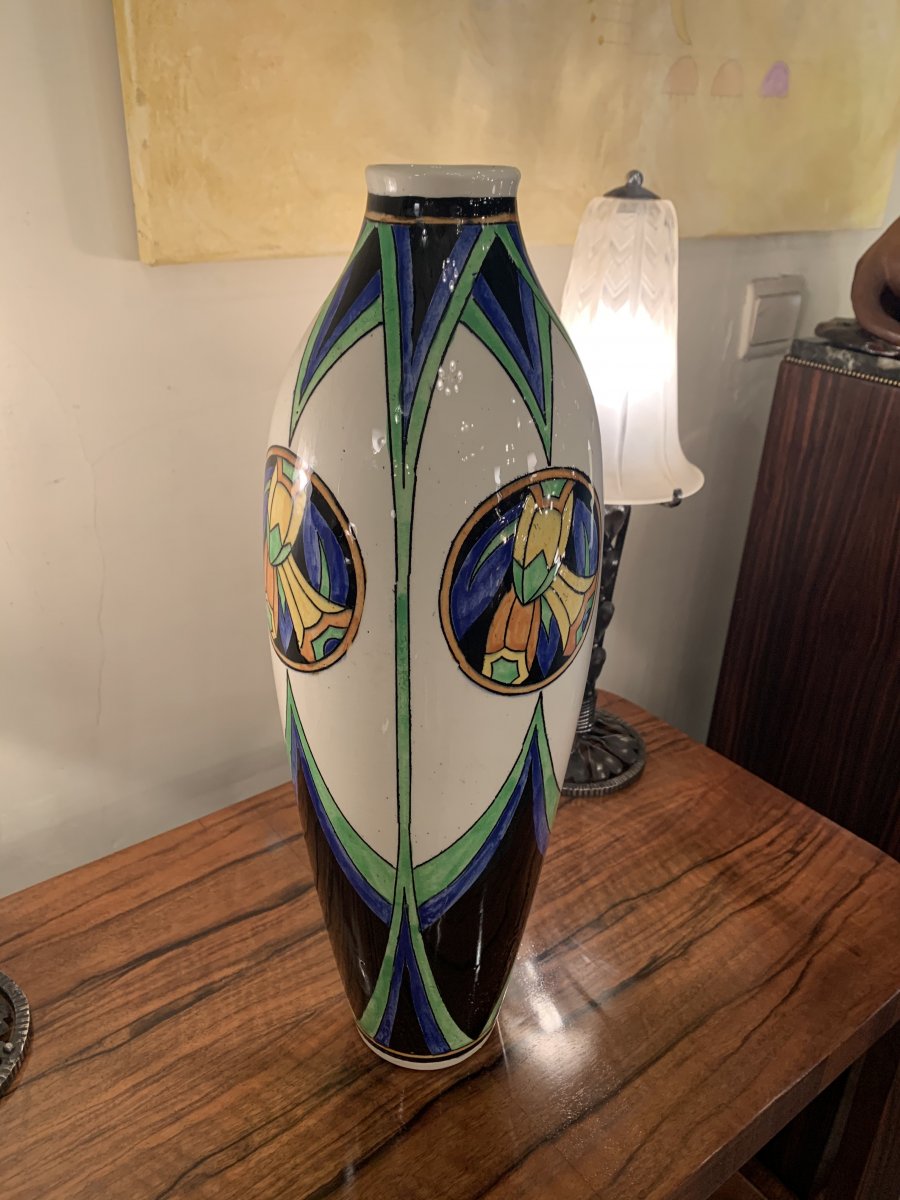 Superb Art Deco Catteau / Keramis Vase D 1113 F 668 Signed (vases - Art Deco Ceramic 1930)-photo-3