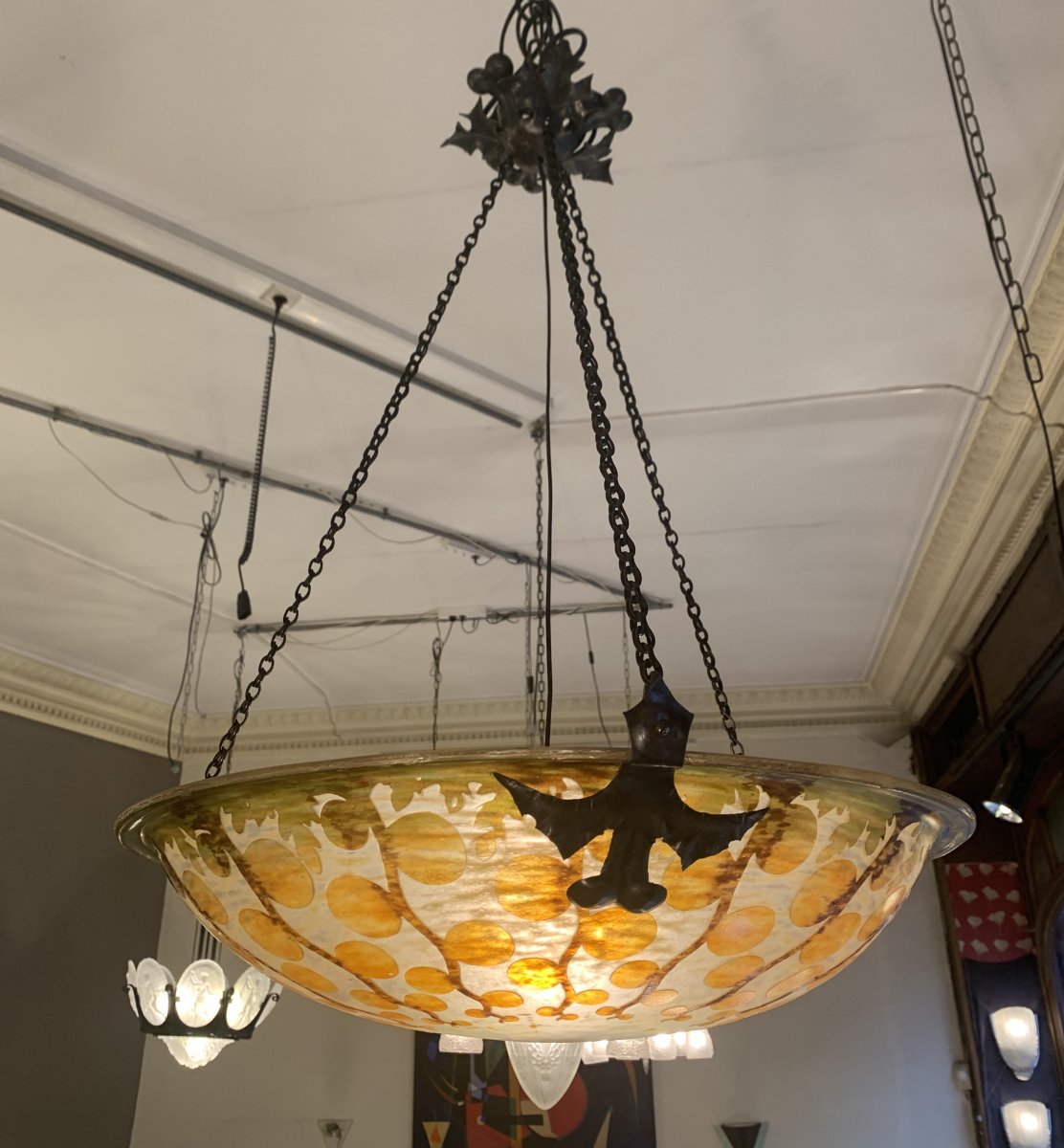 Rare Art Nouveau Lvf Suspension / Vasque -photo-3