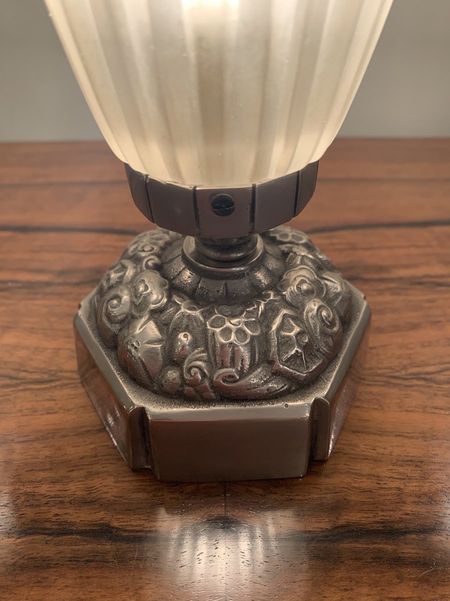 Rare Art Deco Table Lamp / Nightlight Hettier-vincent Et Hanots-photo-4