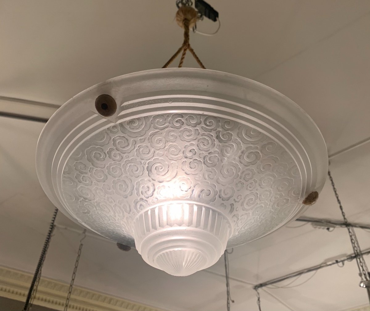 Art Deco Suspension / Ceiling Lamp Signed Müller Frères Lunéville (art Deco Chandelier 1930)-photo-3