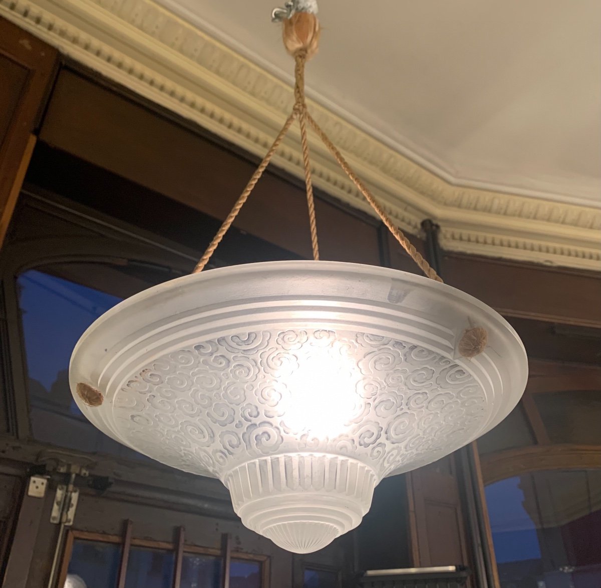 Art Deco Suspension / Ceiling Lamp Signed Müller Frères Lunéville (art Deco Chandelier 1930)-photo-2