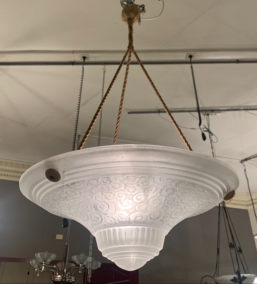 Art Deco Suspension / Ceiling Lamp Signed Müller Frères Lunéville (art Deco Chandelier 1930)-photo-3
