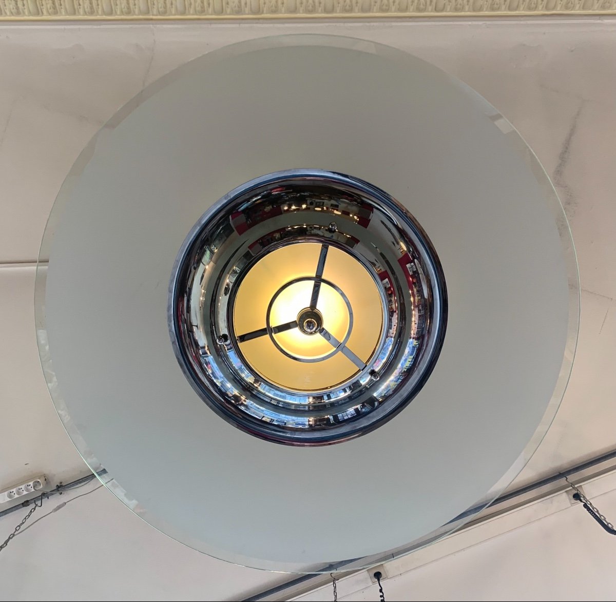 Important Lustre Art Déco Moderniste à Disque De Verre Sablé ( Lustres Art Deco 1930 ) -photo-1