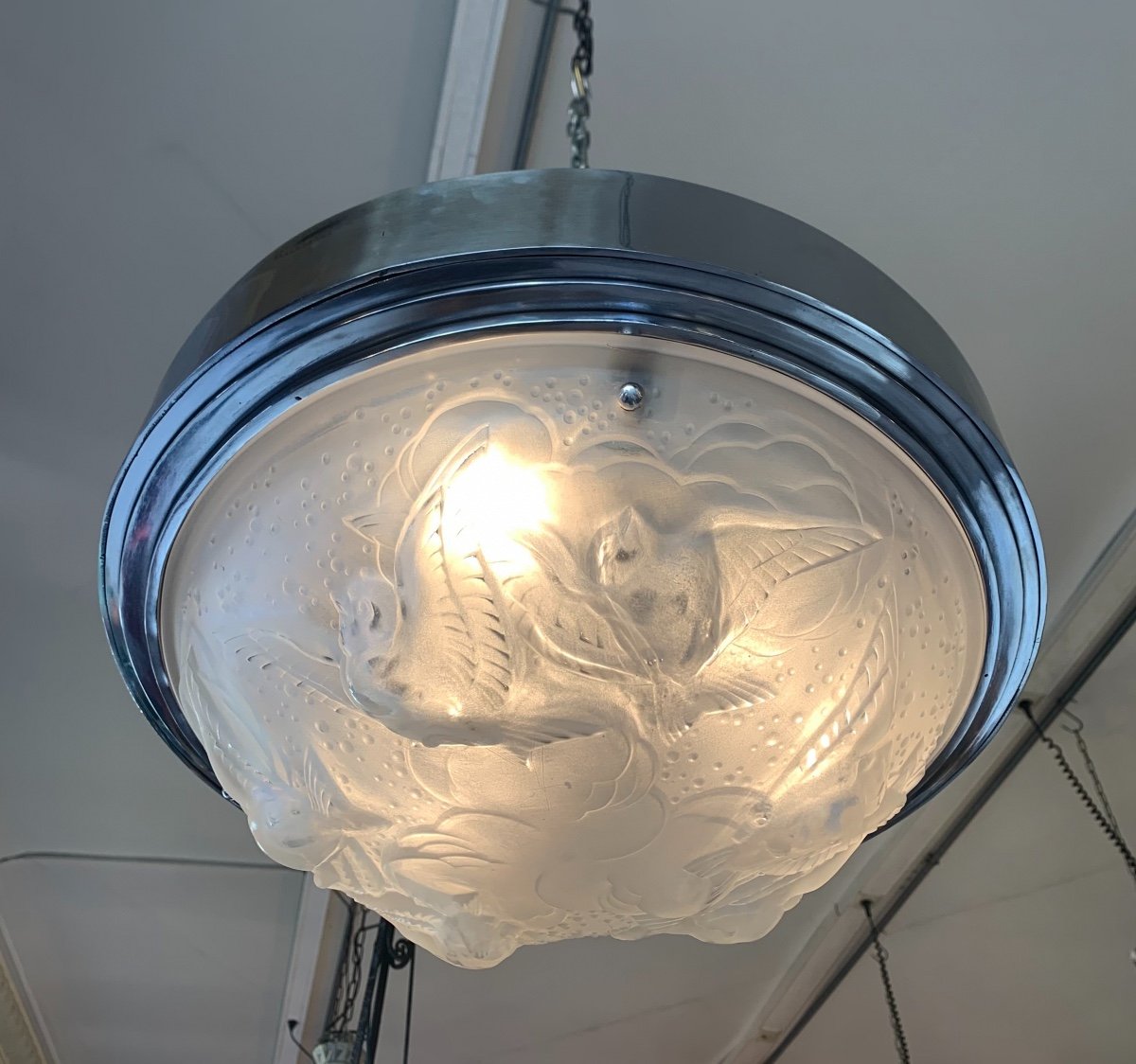 Round Art Deco Ceiling Lamp Signed Müller Frères Lunéville (art Deco Lighting 1930)-photo-3