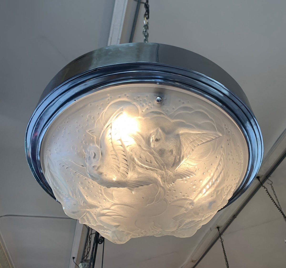 Round Art Deco Ceiling Lamp Signed Müller Frères Lunéville (art Deco Lighting 1930)-photo-3