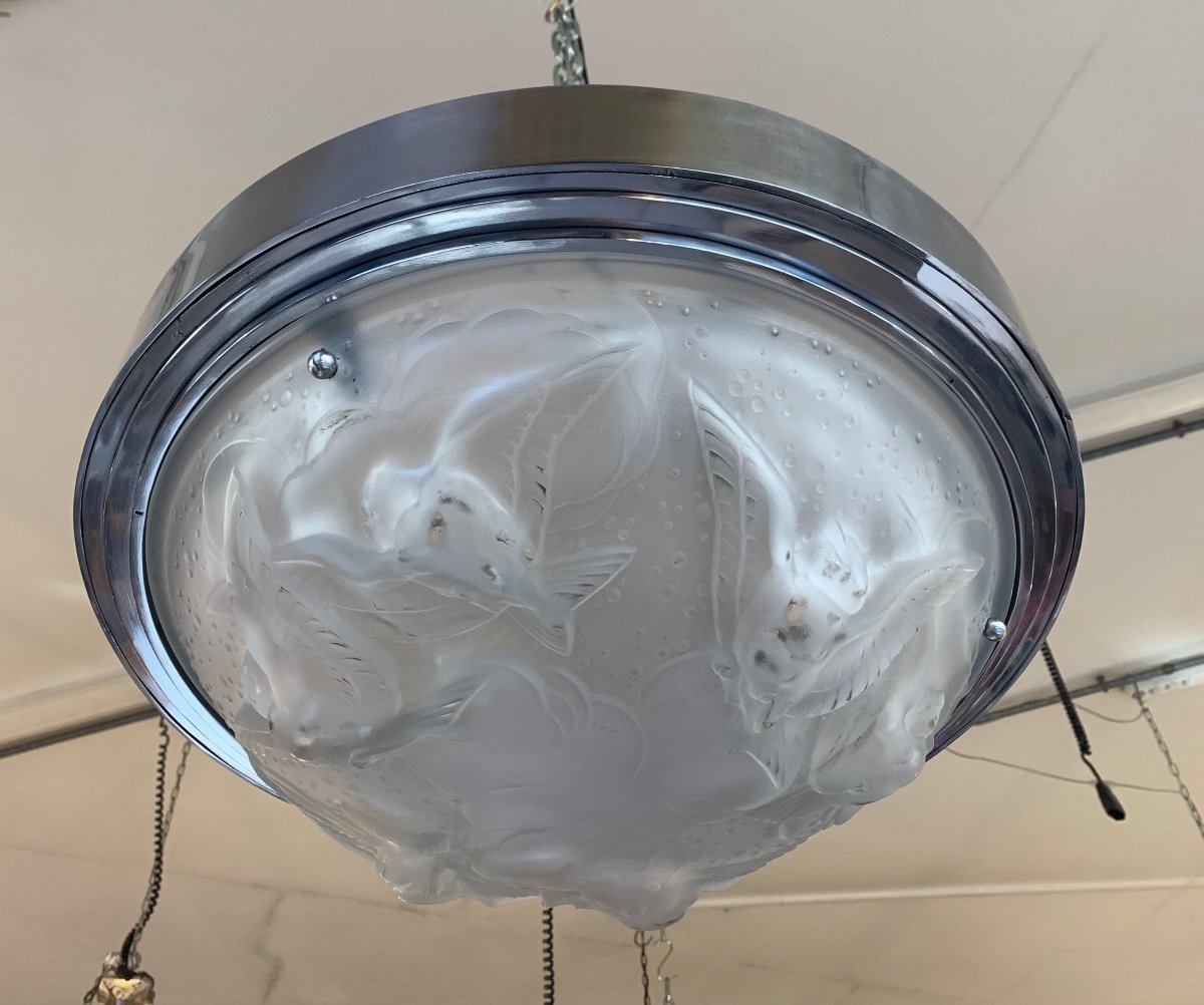 Round Art Deco Ceiling Lamp Signed Müller Frères Lunéville (art Deco Lighting 1930)-photo-5