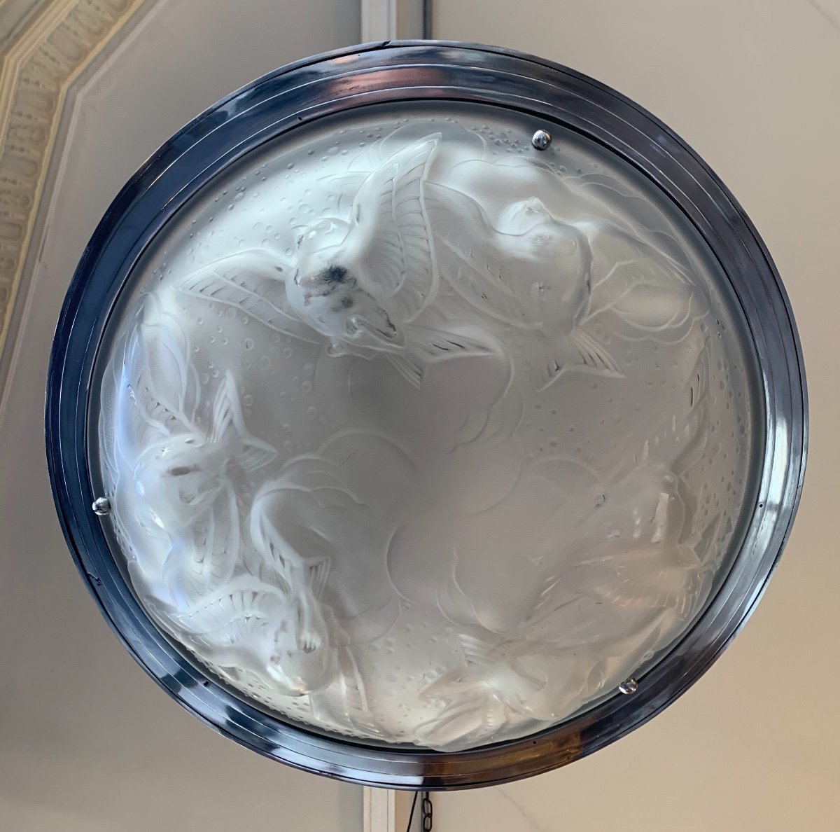 Round Art Deco Ceiling Lamp Signed Müller Frères Lunéville (art Deco Lighting 1930)-photo-7