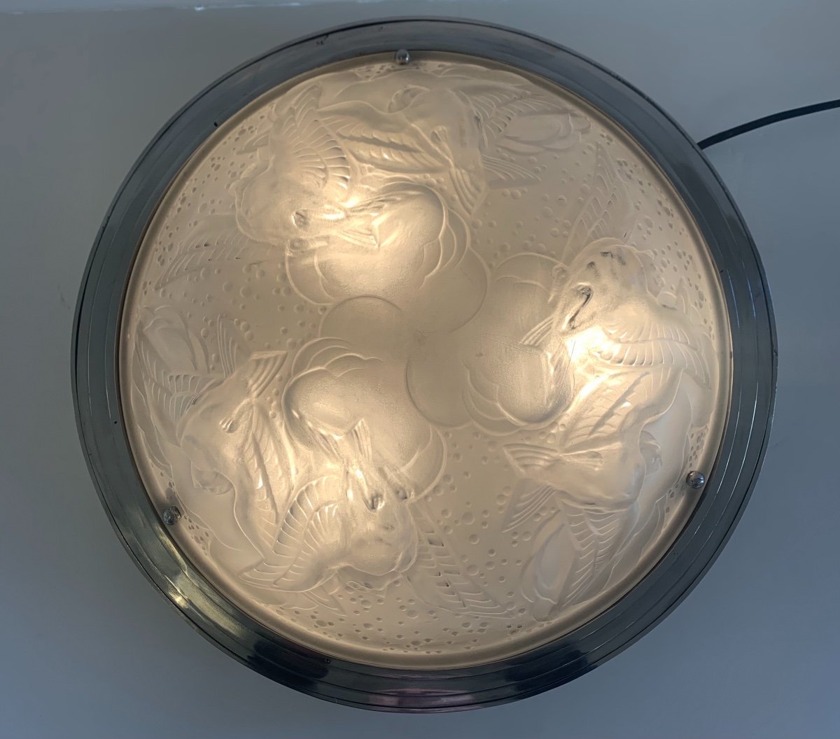 Round Art Deco Ceiling Lamp Signed Müller Frères Lunéville (art Deco Lighting 1930)-photo-8