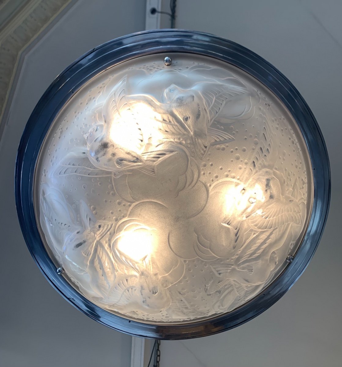Round Art Deco Ceiling Lamp Signed Müller Frères Lunéville (art Deco Lighting 1930)