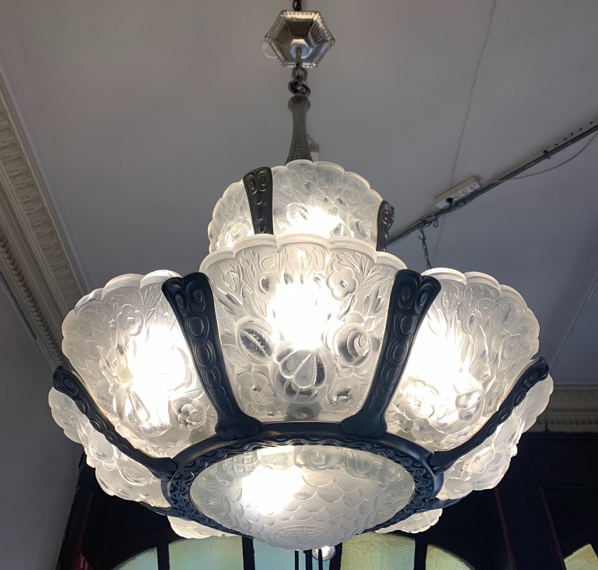 Extraordinaire Lustre Art Déco Verreries Belges à Deux étages (attribué VSL){lustres Art Deco}-photo-4