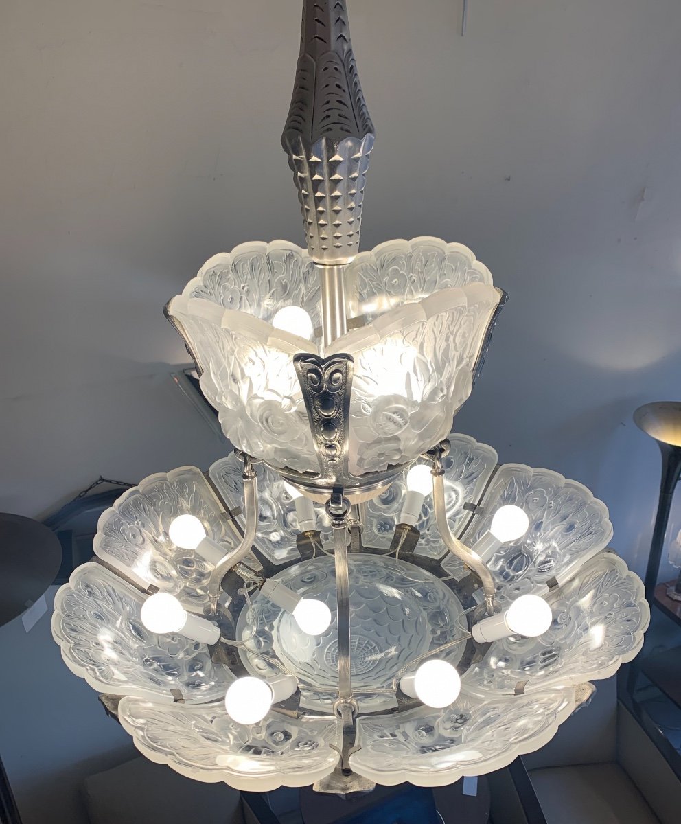 Extraordinaire Lustre Art Déco Verreries Belges à Deux étages (attribué VSL){lustres Art Deco}-photo-6