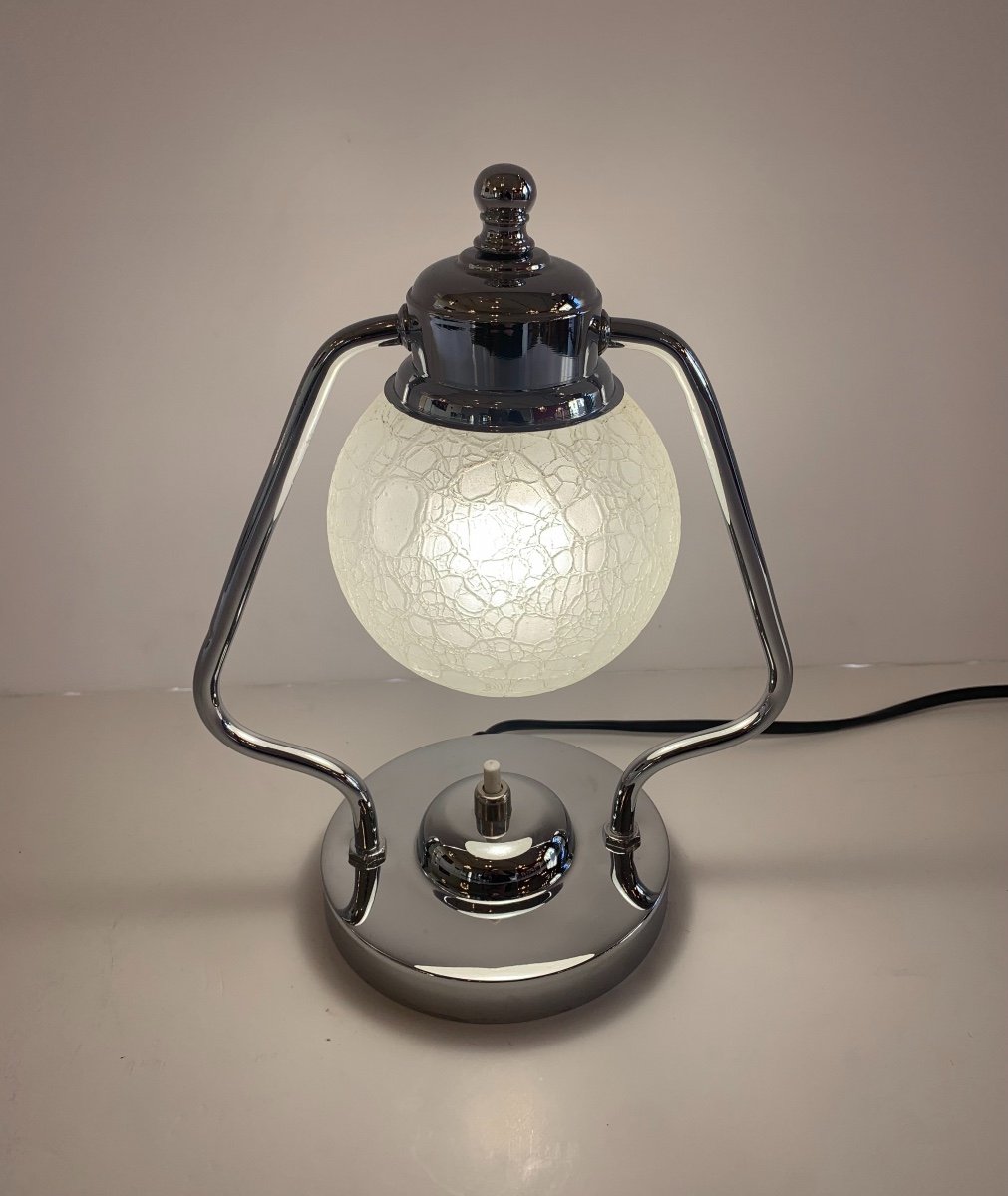 Modernist Art Deco Lamp { Pair Available! } With Cracked Glass Ball  (art Deco Lamps 1930)-photo-3