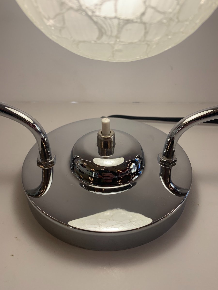 Modernist Art Deco Lamp { Pair Available! } With Cracked Glass Ball  (art Deco Lamps 1930)-photo-4