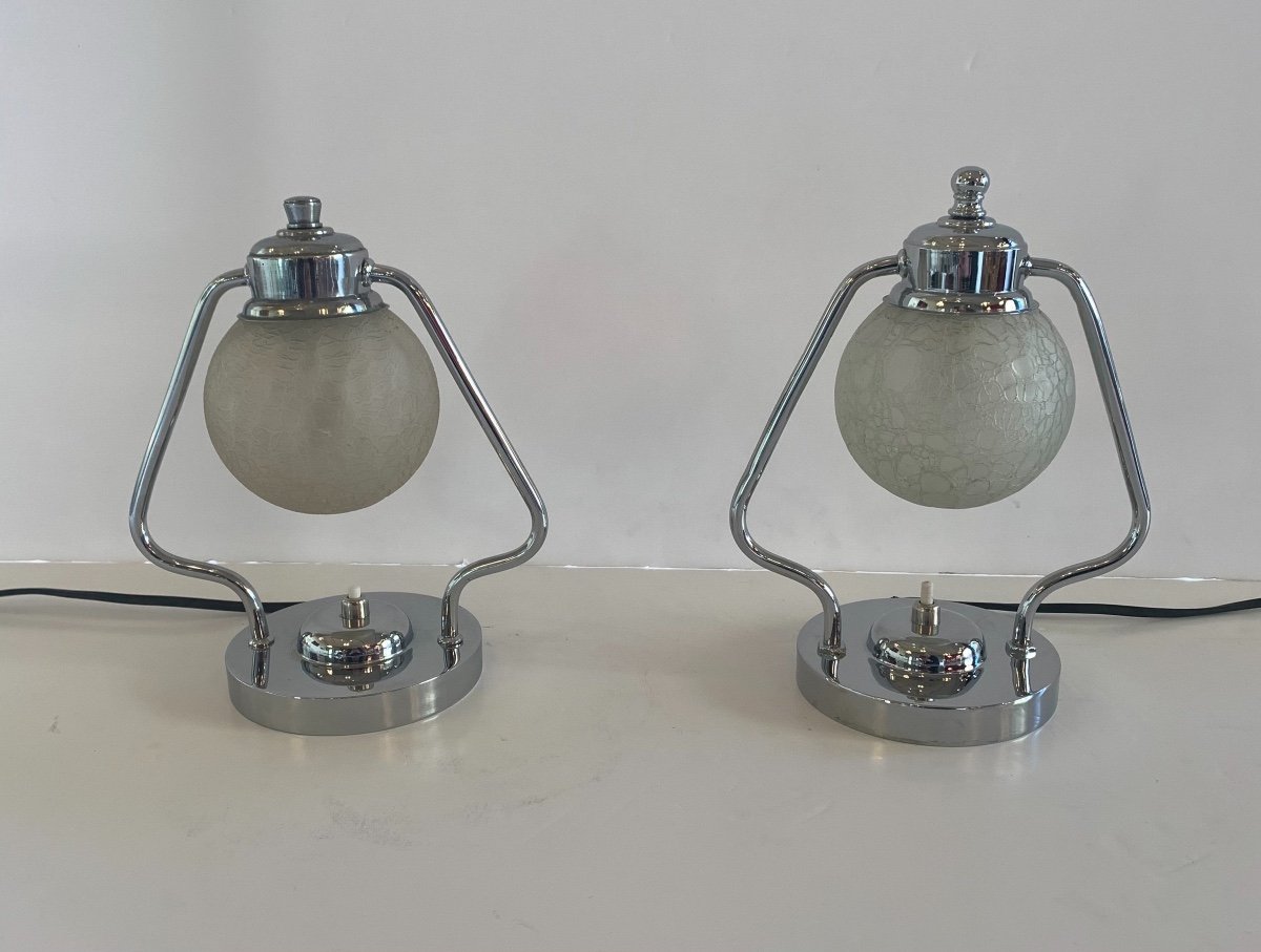 Modernist Art Deco Lamp { Pair Available! } With Cracked Glass Ball  (art Deco Lamps 1930)-photo-7