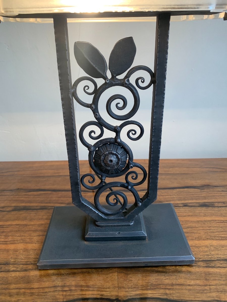 Rare Art Deco Wrought Iron Lamp Signed Ejg (art Deco Lamps 1930)-photo-4