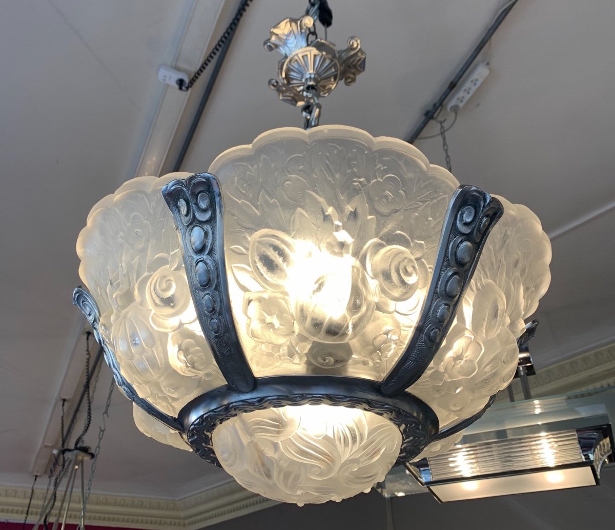 Extremely Rare Chandelier {set Available!} Art Deco Verreries Belges (vsl) {art Deco Chandeliers 1925}-photo-3