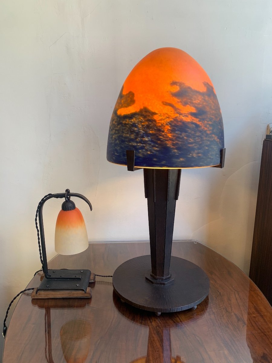 Extraordinaire Lampe Transition Art Nouveau / Art Déco Signée Degué ( Lampes Art Deco  1925 ) -photo-3