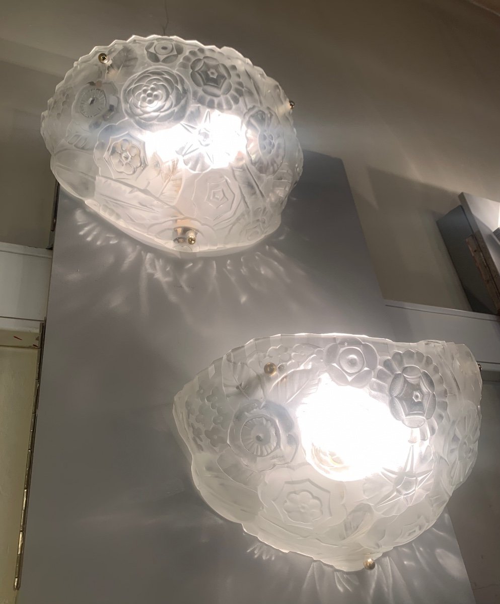 Exceptional Pair Of Art Deco Wall Lights Signed Sabino 4610 (art Deco Wall Lamp 1930)-photo-2