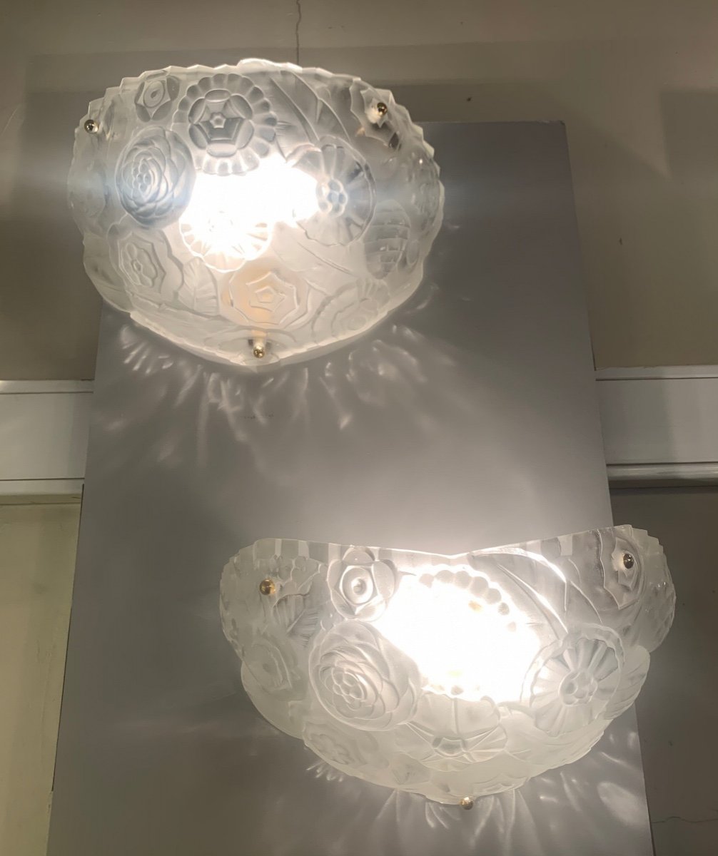 Exceptional Pair Of Art Deco Wall Lights Signed Sabino 4610 (art Deco Wall Lamp 1930)-photo-4