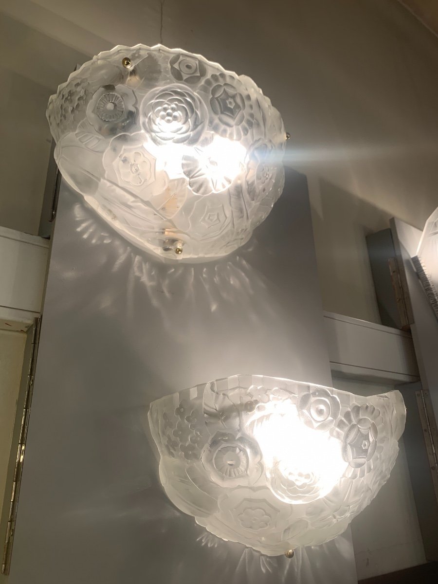 Exceptional Pair Of Art Deco Wall Lights Signed Sabino 4610 (art Deco Wall Lamp 1930)-photo-2