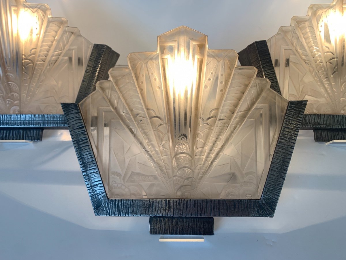 Set Of Three Art Deco Sconces Signed Müller Frères (art Deco Sconces 1930)-photo-4