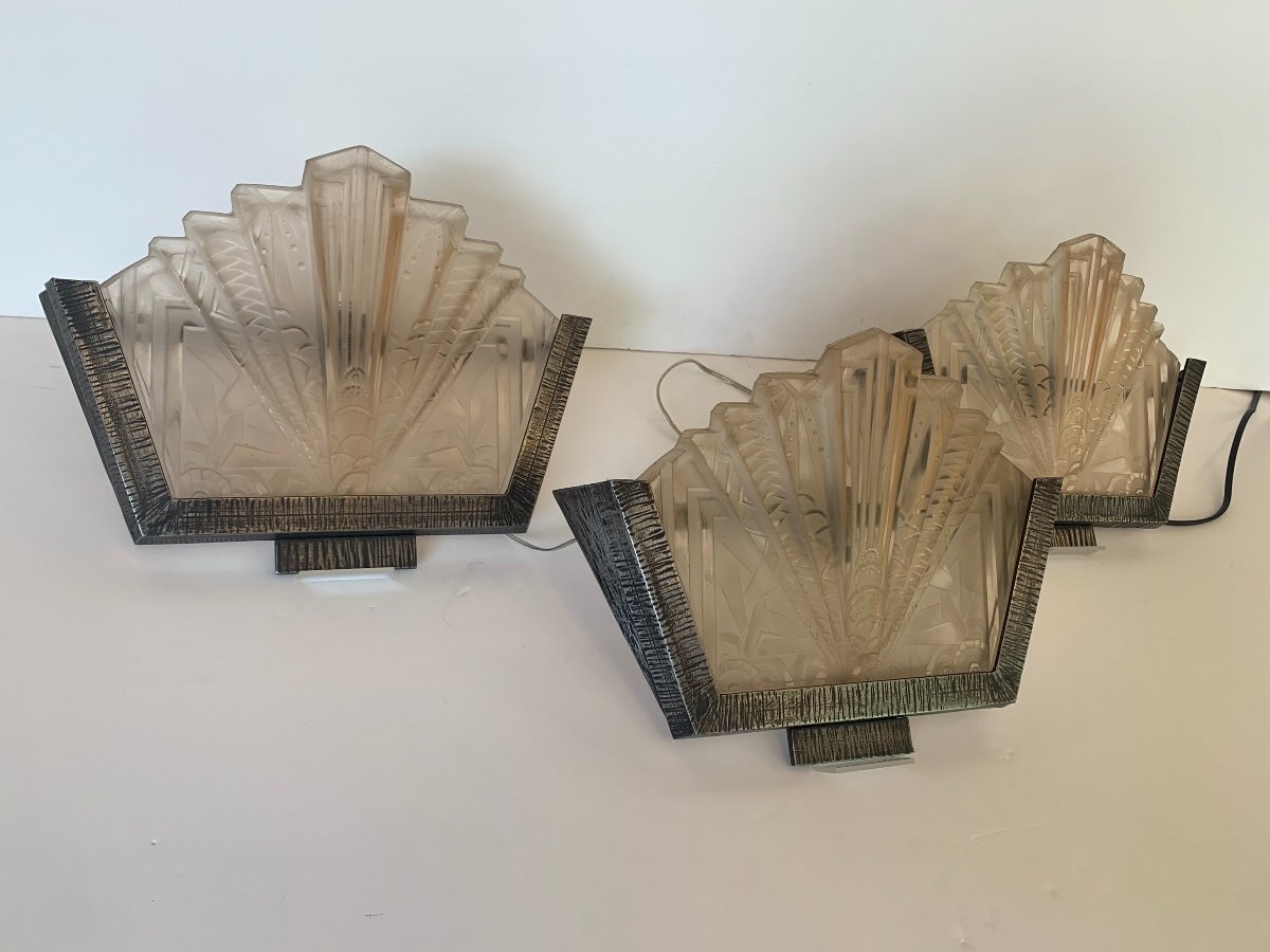 Set Of Three Art Deco Sconces Signed Müller Frères (art Deco Sconces 1930)-photo-6