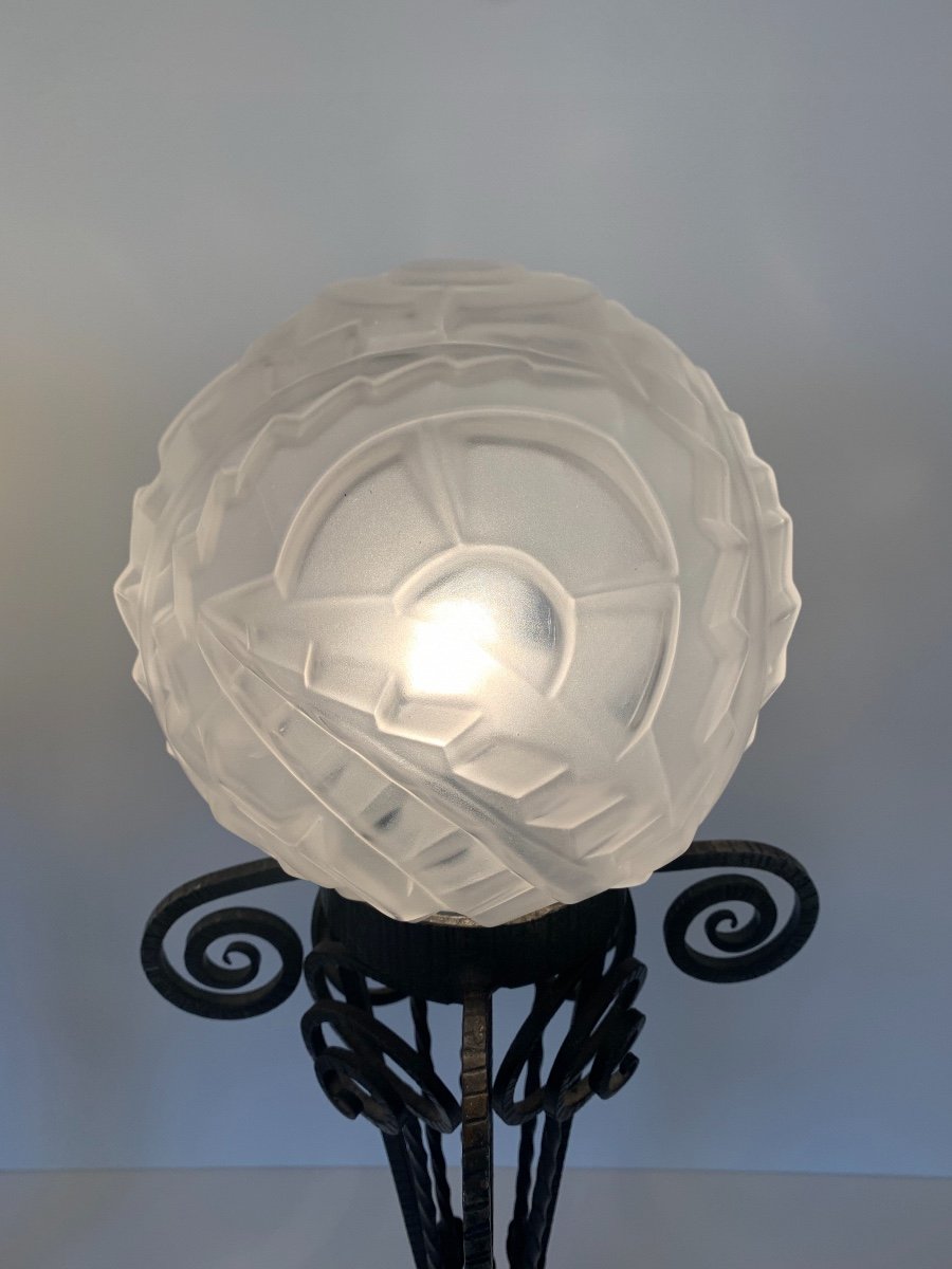 Rare And Important Pair Of Large Art Deco Degué Lamps (1930 Art Deco Wrought Iron Lamp)-photo-2