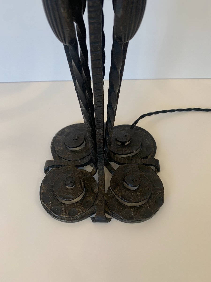 Rare And Important Pair Of Large Art Deco Degué Lamps (1930 Art Deco Wrought Iron Lamp)-photo-6