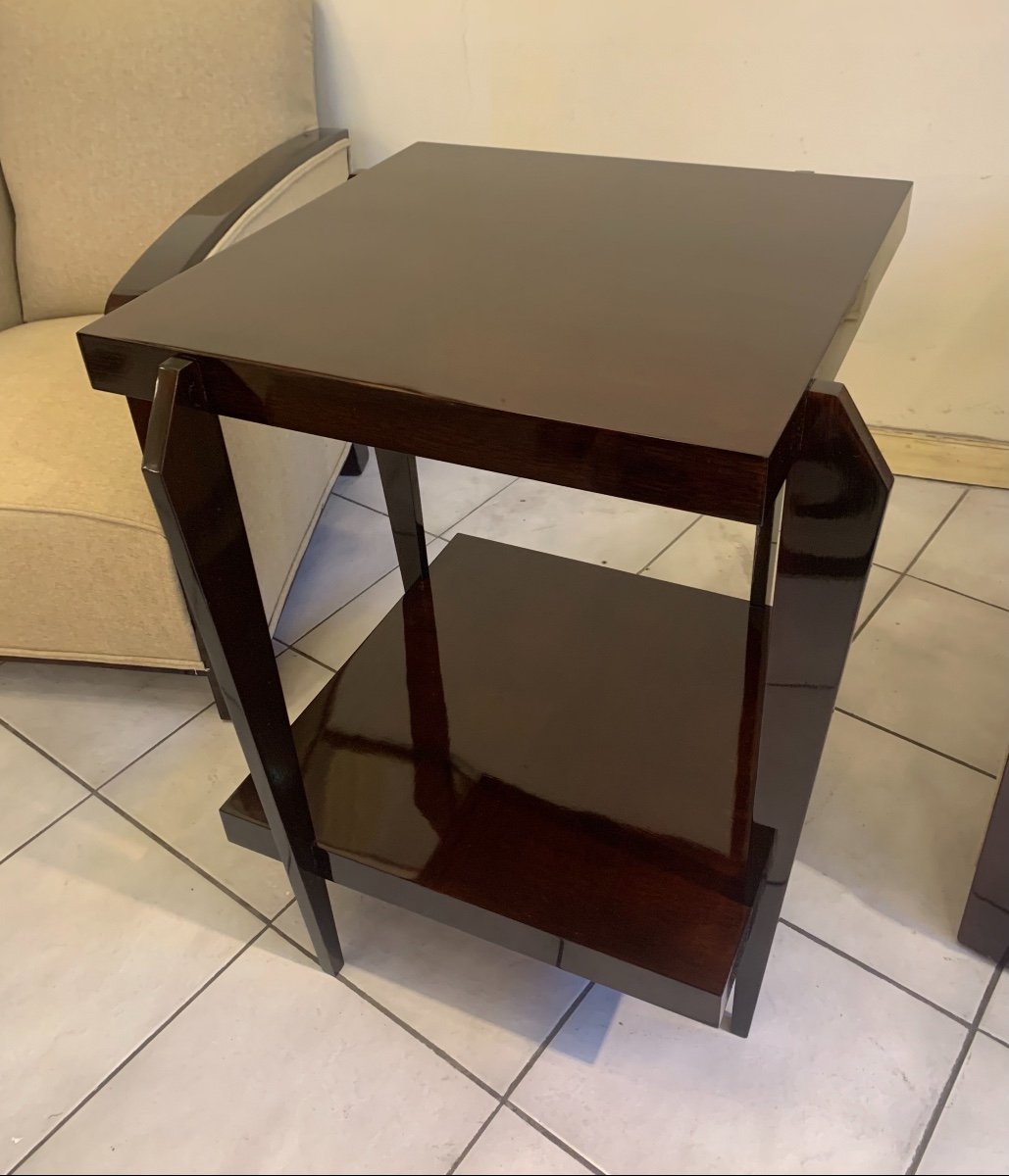 Guéridon Art Déco En Placage De Frêne Vernis Palissandre ( Table D’appoint Art Deco 1930 ) -photo-3