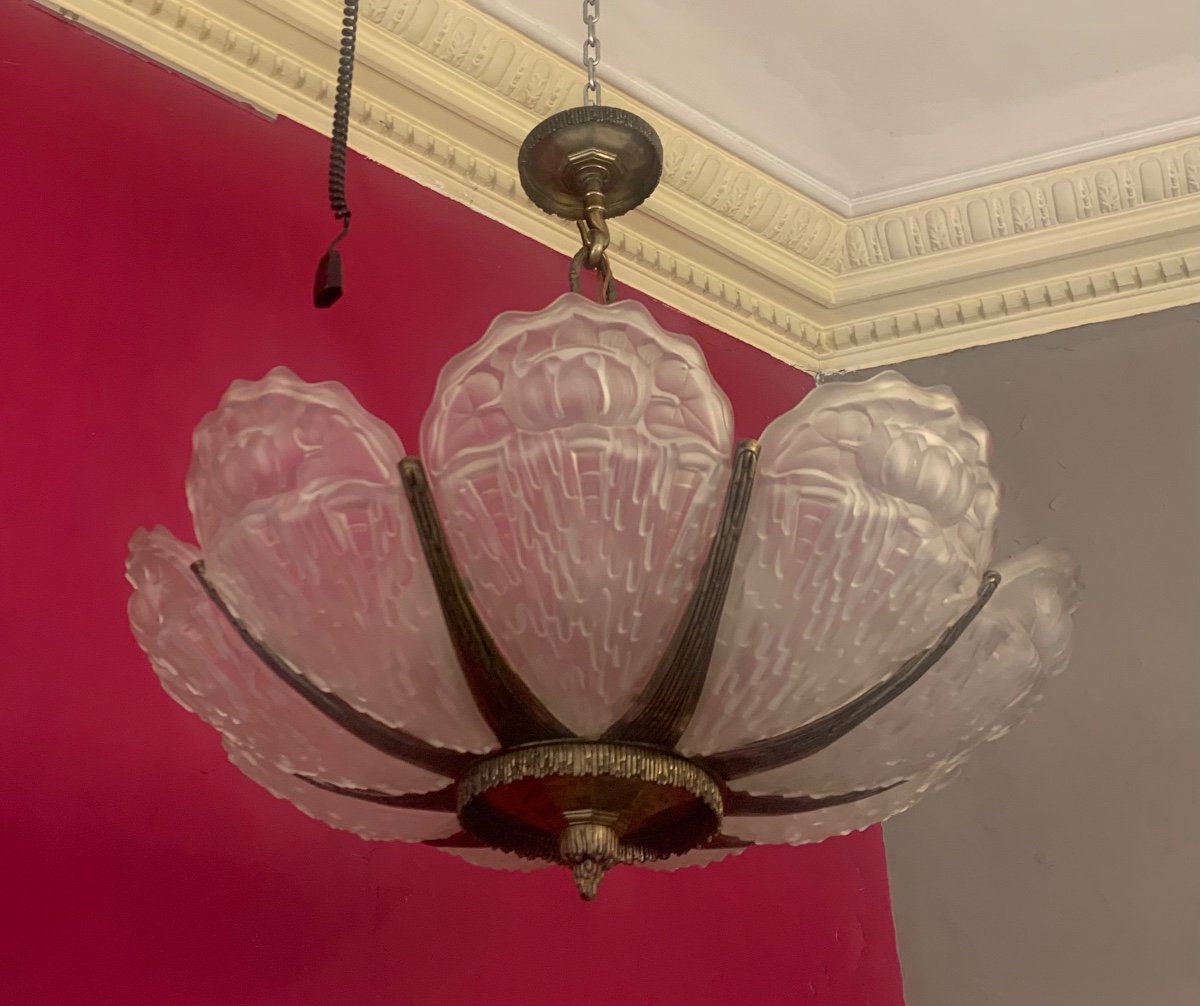 Important Chandelier Lustrerie Bruxelloise And Vsl With 9 Plates-photo-2