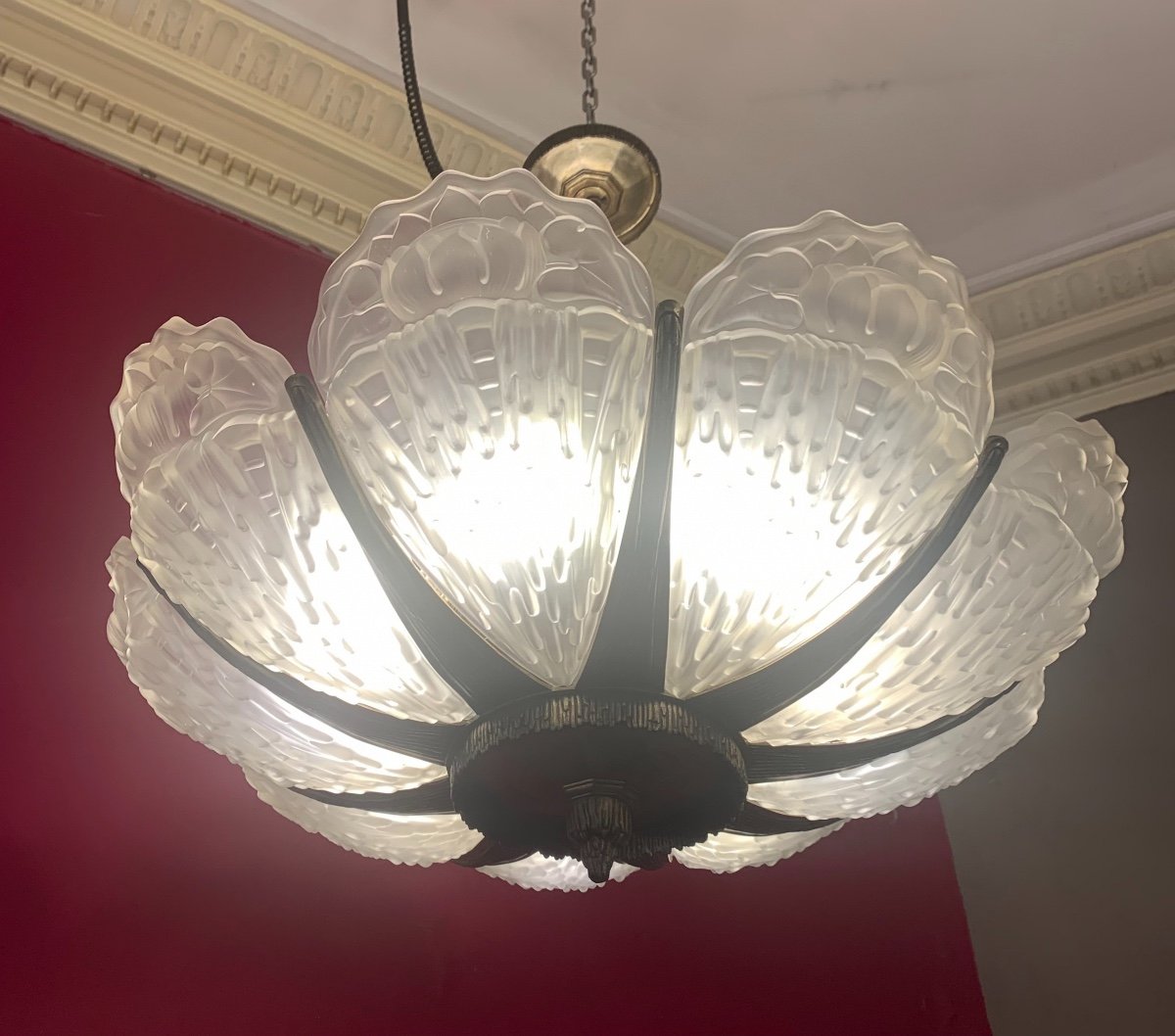 Important Chandelier Lustrerie Bruxelloise And Vsl With 9 Plates-photo-1